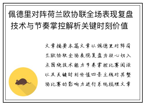 佩德里对阵荷兰欧协联全场表现复盘 技术与节奏掌控解析关键时刻价值